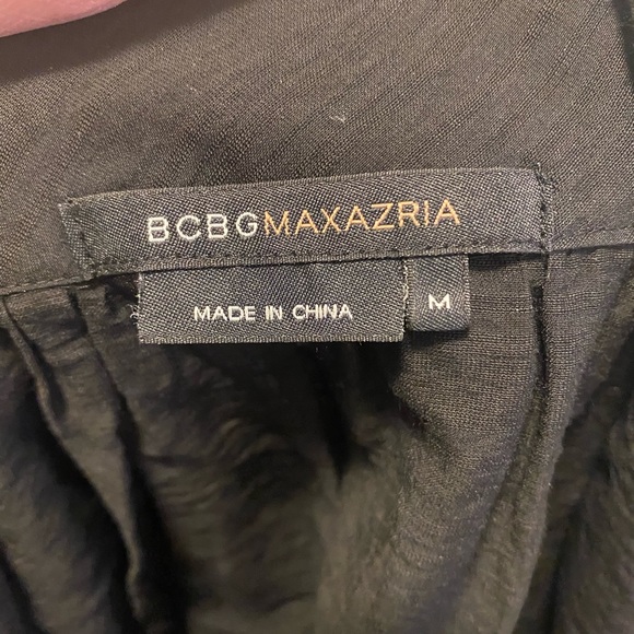 BCBG Max Azria Black Tie Neck Blouse Top Puff Sleeve Shawl Collar M - Picture 4 of 6